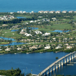 Aerial overview of the Town of Orchid with Wabasso Bridge, the Indian River Lagoon and the Atlantic Ocean.