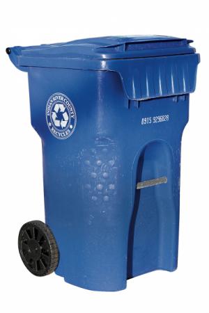 Recycling container on two wheels provided by Waste Management