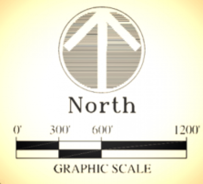 The scale provided on the maps in the Comprehensive Plan along with an arrow pointing to the direction North. 