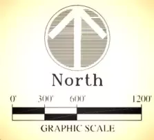 The scale provided on the maps in the Comprehensive Plan along with an arrow pointing to the direction North.