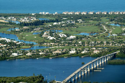 Aerial overview of the Town of Orchid with Wabasso Bridge, the Indian River Lagoon and the Atlantic Ocean.